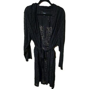 Torrid Black floral lace Lace Open Tie Front Kimono Robe Womens Plus Size 4 4x